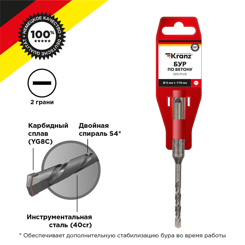 Бур по бетону 5x110x50мм SDS PLUS KRANZ Бур по бетону 5x110x50мм SDS PLUS KRANZ